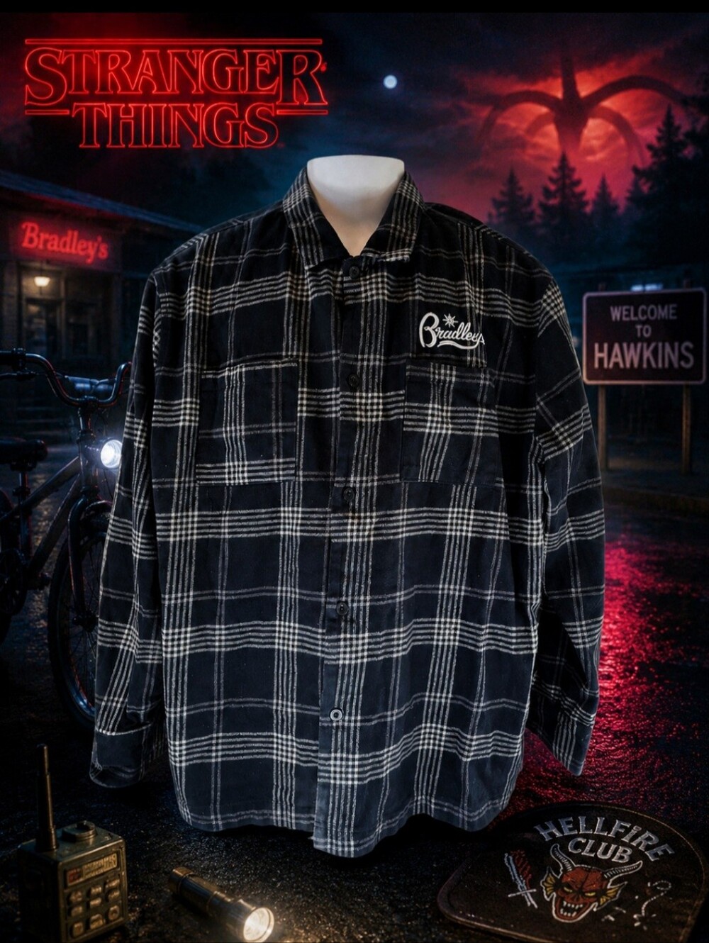 Netflix Stranger Things No Boundaries Bradley’s Big Buy Plaid Flannel Mens XL